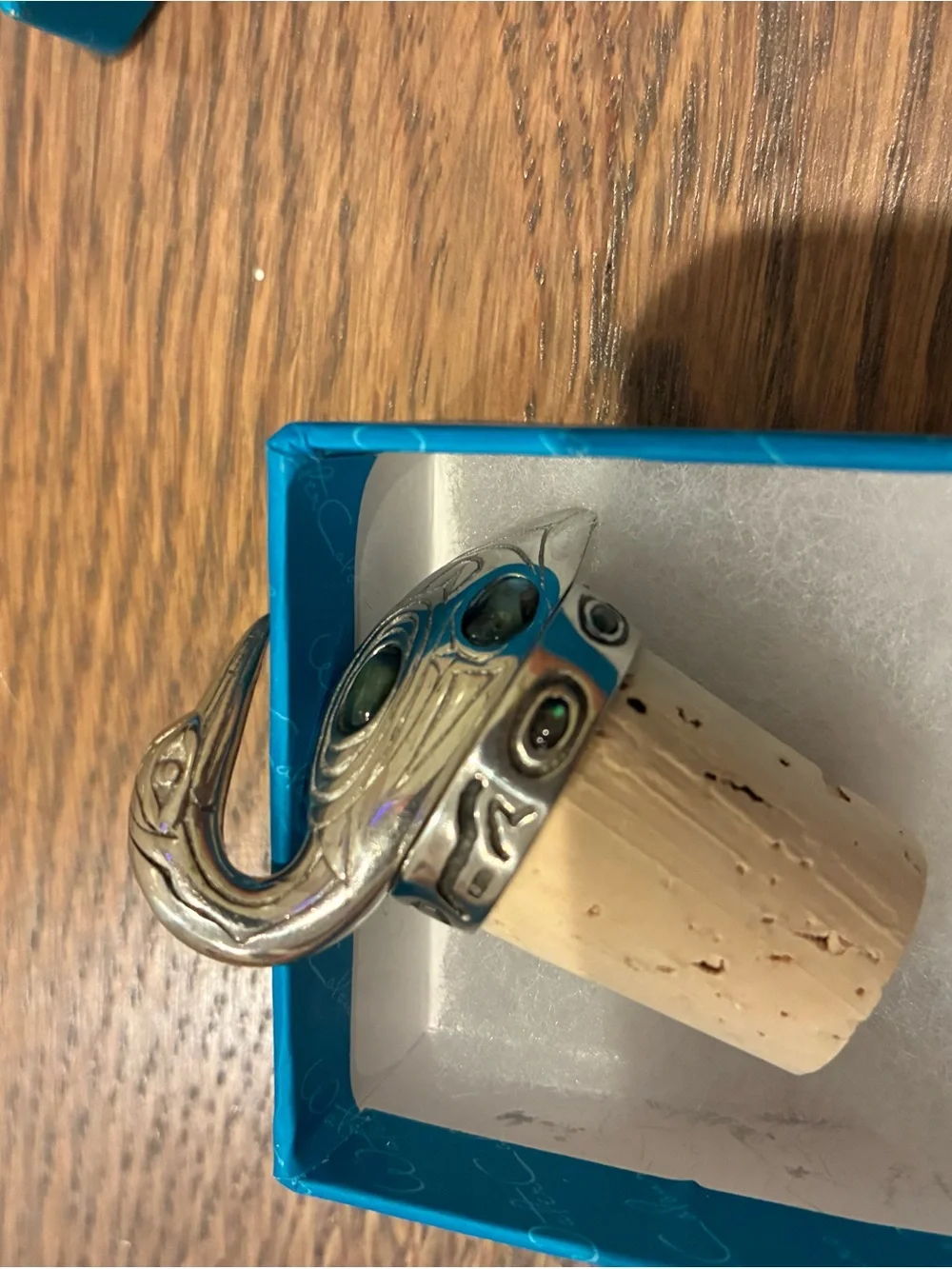 Silver Head Bottle Stopper in Blue Accents